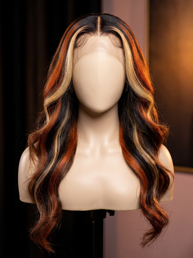 Emberglass Ginger & Honey Highlight Wig in Black Ginger Blonde / 24 Inch – main product photo
